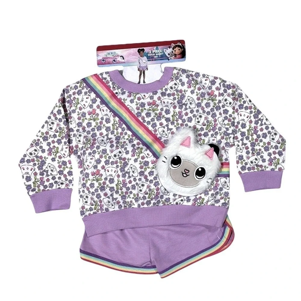 Gabby's Dollhouse Pandy Paws 2 Piece Sweatshirt &Shorts Purple Size 2T NEW